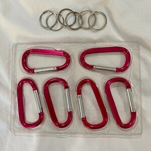 Hot Pink Magenta Carabiner 6 Pack With Key Rings